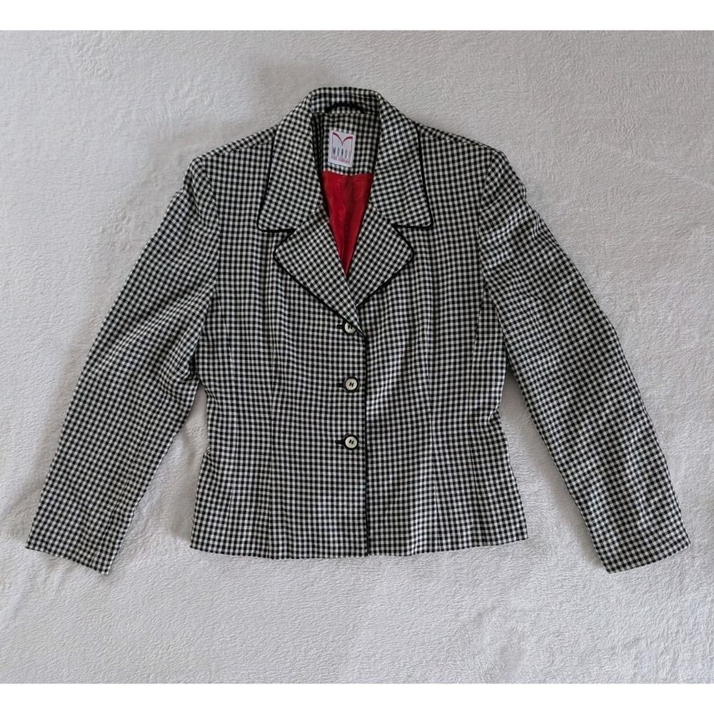 VTG Mondi Black & White Mini Check Blazer Women's Size 38 Rockabilly Old Money